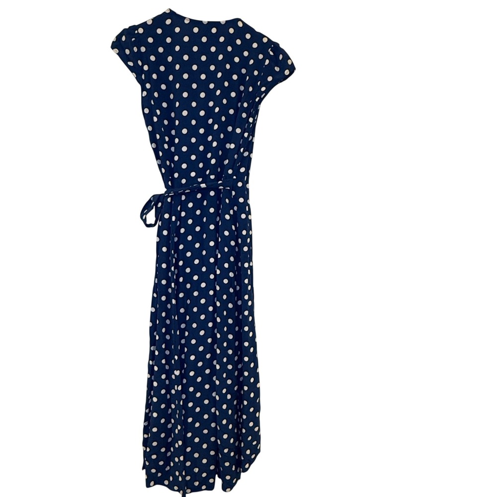 Boden Polka Dot Wrap Midi Dress Women 2R Blue Excellent Short Sleeve V-Neck - Picture 6 of 8